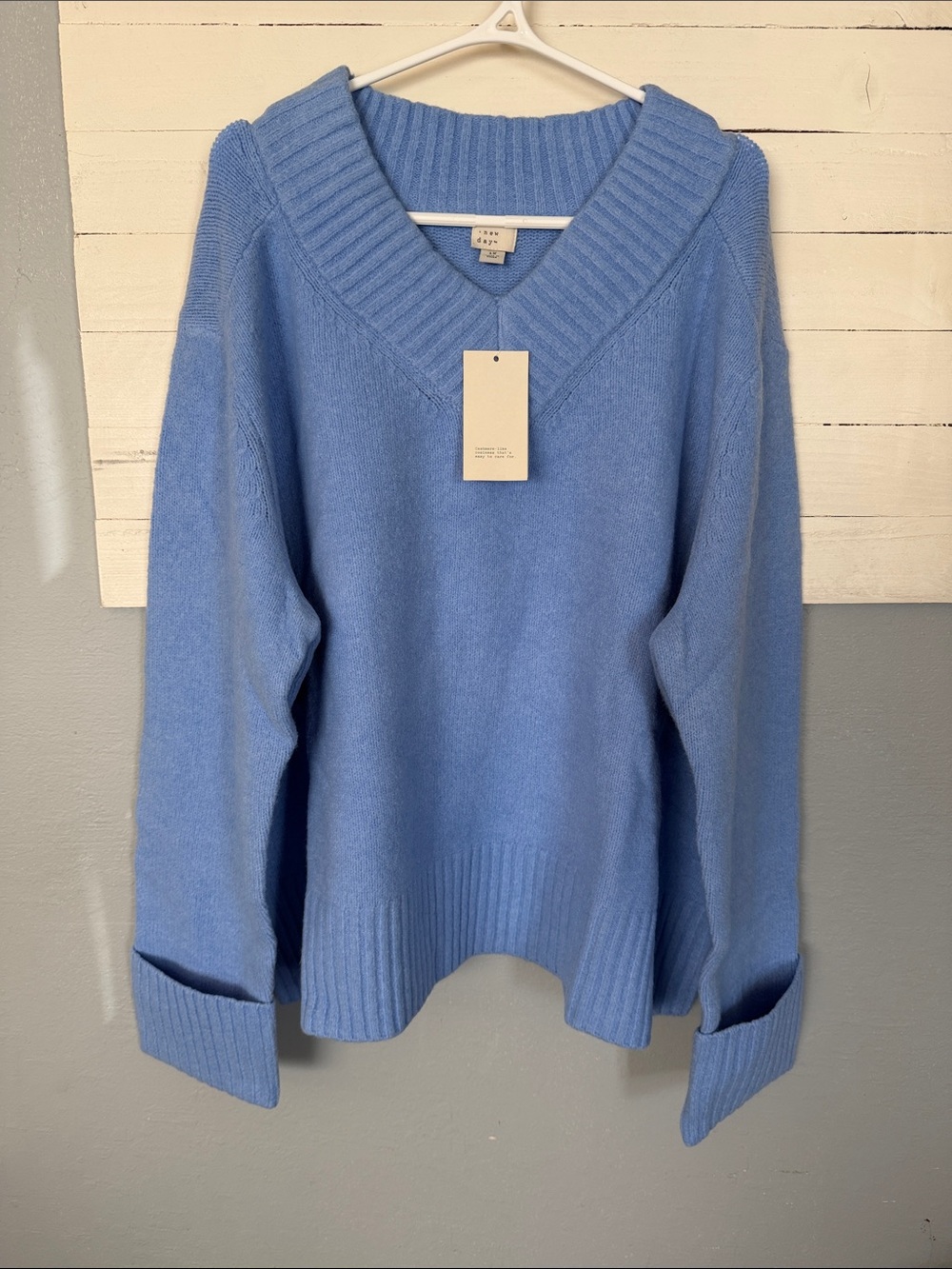 a new day Sky Blue V-Neck Ribbed Sweater